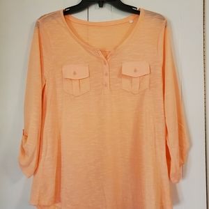 Sonoma 3/4 sleeve peach colored top.  Size M